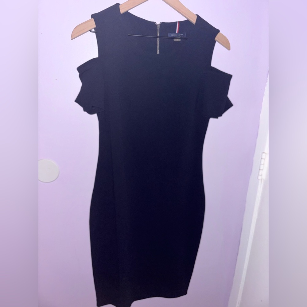 Tommy Hilfiger Blue Embellished Cold Shoulder Sheath Dress